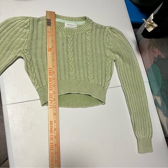 Urban Outfitters UO Cropped Cable Knit Sweater Puff Sleeves Green XS U - Picture 7 of 8